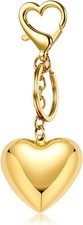 Heart Bow Gold Tone Bag Charm Keychain for Purse Handbag Women Gift