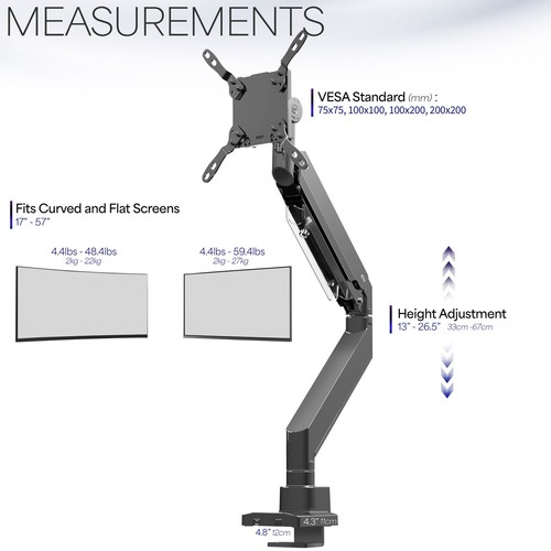 VIVO Black Clamp-On Pneumatic Spring Ultrawide Computer Monitor and TV Mount - Picture 3 of 9