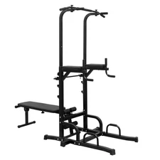 US Power Tower Dip Station Bench Pull Up Bar Stand Adjustable Height Heavy Duty