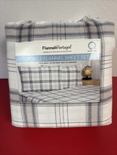 Flannel of Portugal Sheets, Queen 4 Piece Set White, Plaid New With Tags