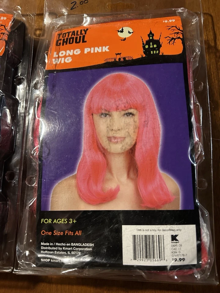 Two Kmart Totally Ghoul Halloween Wigs Bloody Witch, Long Pink, NIB Still Tagged - Image 3 of 4