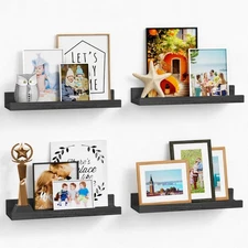 Black Picture Ledge Shelf, Floating Shelves with Lip for Wall, Small Wall She...