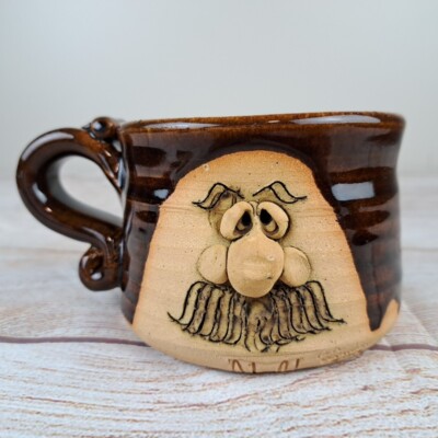 Vintage 1974 Peter Petrie Ugly Mug 3D Face Coffee Cup Whimsical Art Pottery Fun