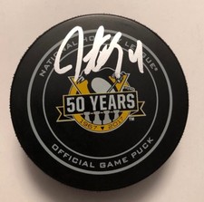 Justin Schultz Pittsburgh Penguins Signed 50 Years Game Puck Auto 2x Stanley Cup