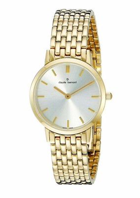 Claude Bernard Ladies Gold Stainless Steel Wristwatch New Battery 20mm CB302