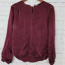 Gerard Darel Blouse 100 Silk Long Sleeve Top Keyhole Front Burgundy Eur 36