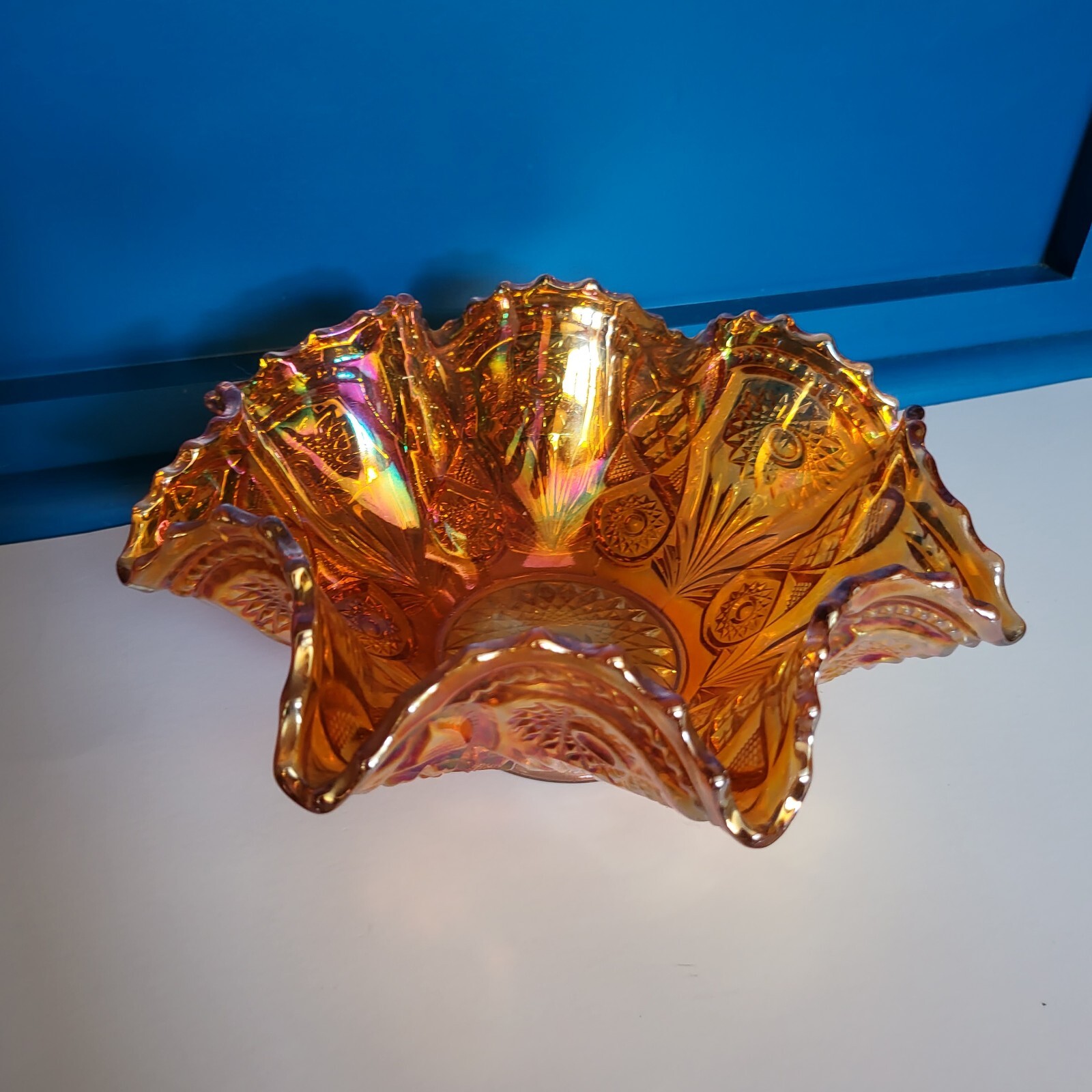 Vintage Carnival Glass Marigold Imperial Hobstar & Arches ? Ruffled