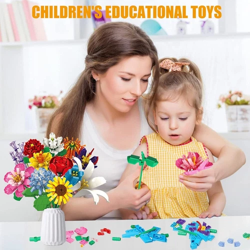 1064 Tlg. Blumen Bausteine Set Blumenstrauß Bauklötze Bauspielzeug für Erwachsen - Bild 7 von 12