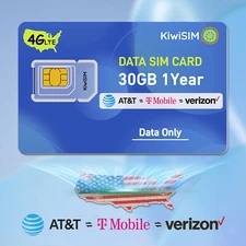 30GB 1 Year SIM card for AT&T T-Mobile Verizon Network Prepaid 4G LTE for travel