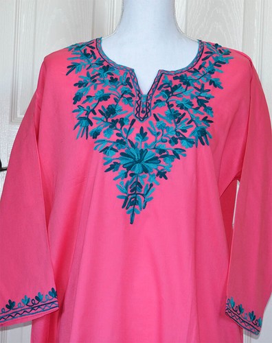 Túnica Top Top Kurti Kurti Bordada Rosa Color Rosa Largo Color Turquesa ¡De la India!¡! - Imagen 3 de 5