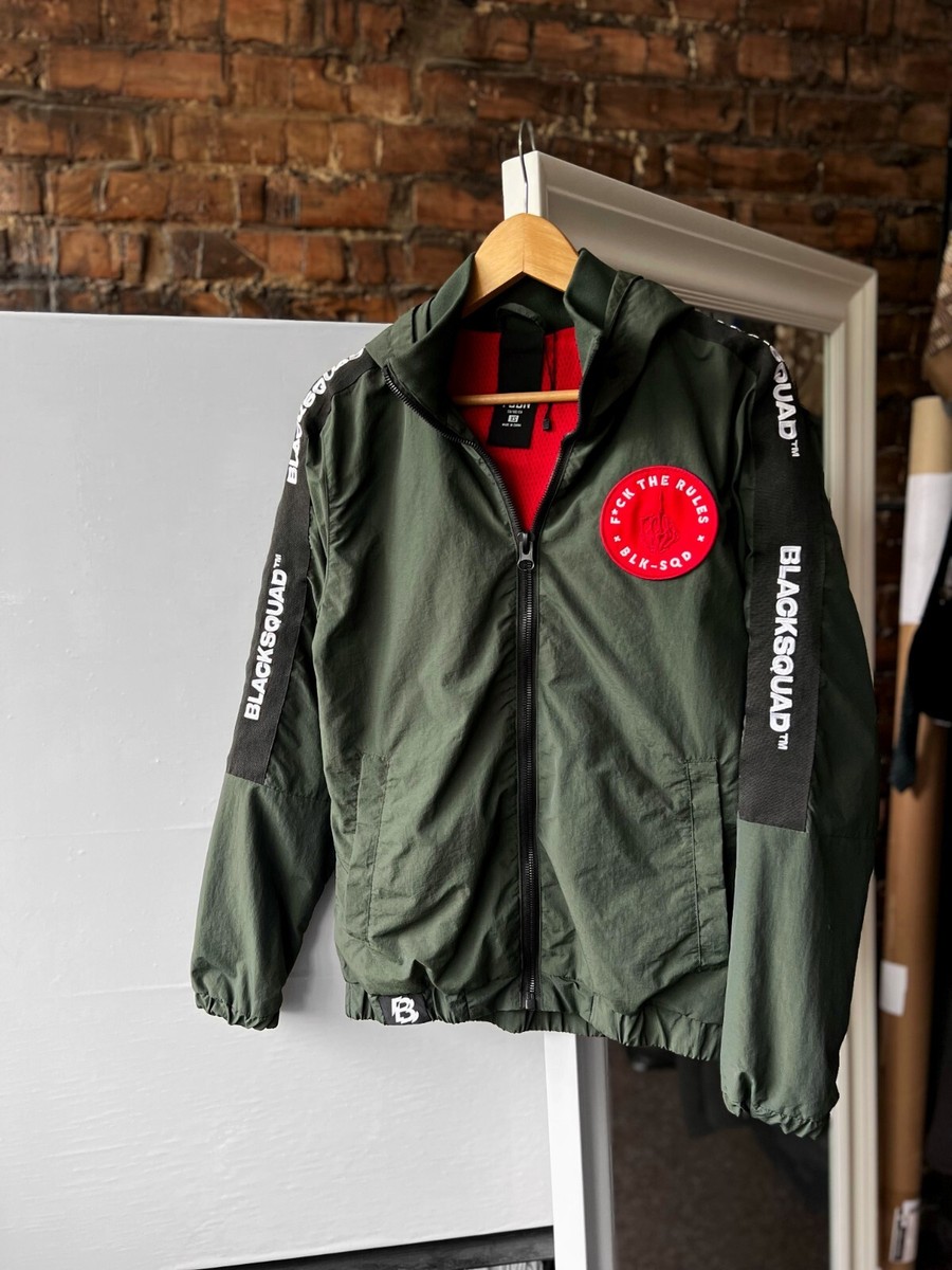 FSBN Black Squad Men's Green Full Zip Jacket Stripes Logo Size