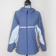 Vintage COLUMBIA Packable Full Zip Rain Jacket Sz L Hooded Blue Color Block Coat