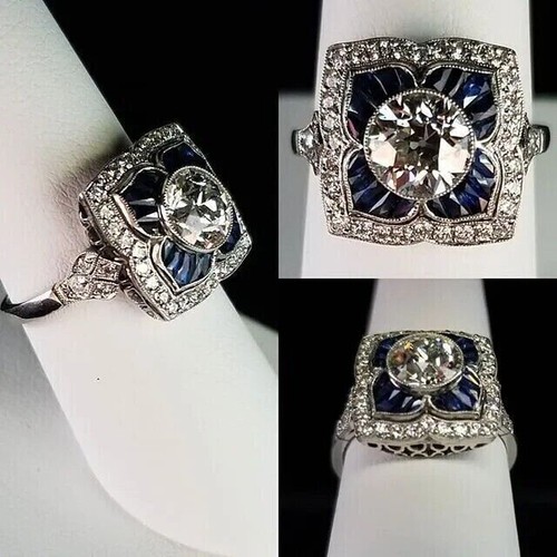 Bague Coeur Saphir Simulé Bleu Plaqué Or Jaune 14k - Taille Ajustable, Fait Main Inde