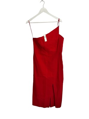 Anthropologie Neu mit Etikett rot Bleistift Midikleid eine Schulter Größe L UVP £140 14 12