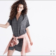 Madewell Central Shirtdress Dress Black White Thompson Plaid-M
