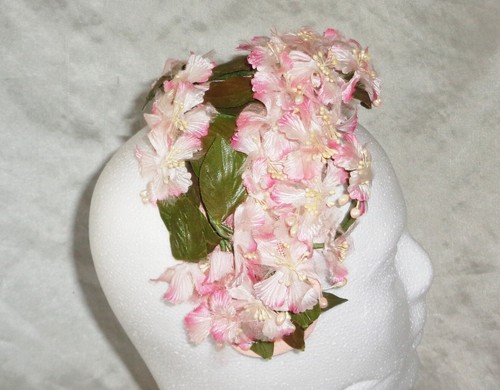 Pink & Green Headband Floral pearl Accent Hat, Vintage Womens Formal Church - Picture 2 of 6