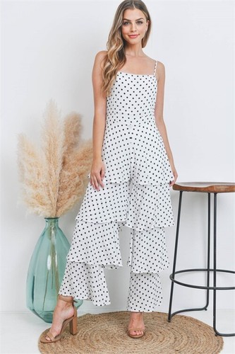 White and Black Polka Dot Jumpsuit Size 