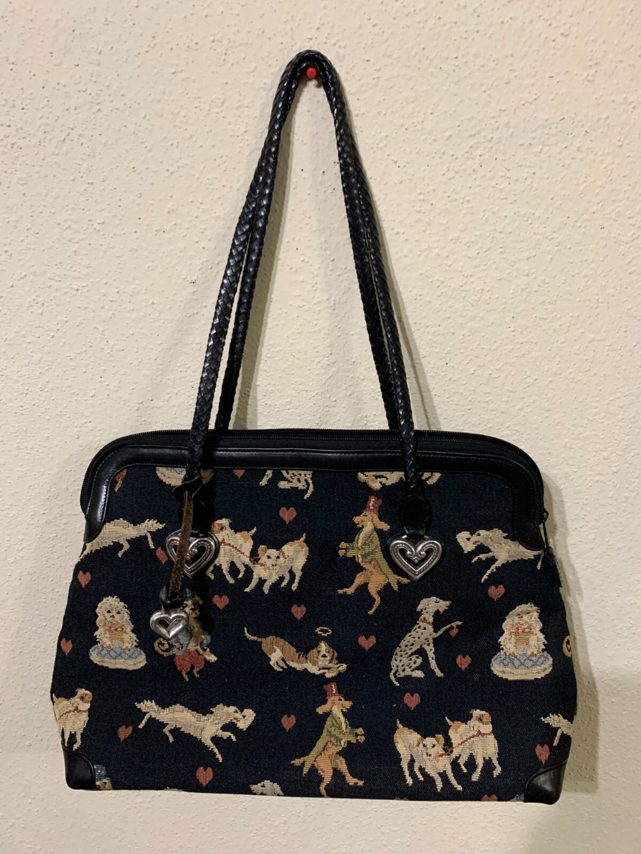 Brighton Tapestry Dog Print Tote Bag Large Leather trim Strap