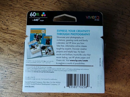 Genuine SEALED HP 60 Ink Cartridge Black & HP Tri-Color EXP 12/14 and 11/10 Lot - Picture 8 of 15