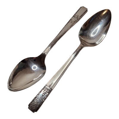 Wm A Rogers Dinner Spoon Table Set of 2 LADY DRAKE Silverplate AA Heavy Oneida