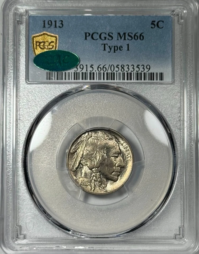 1913 BUFFALO NICKEL 5C PCGS MS66 CAC TYPE 1 GEM UNCIRCULATED BU (N58) - Image 4 of 4