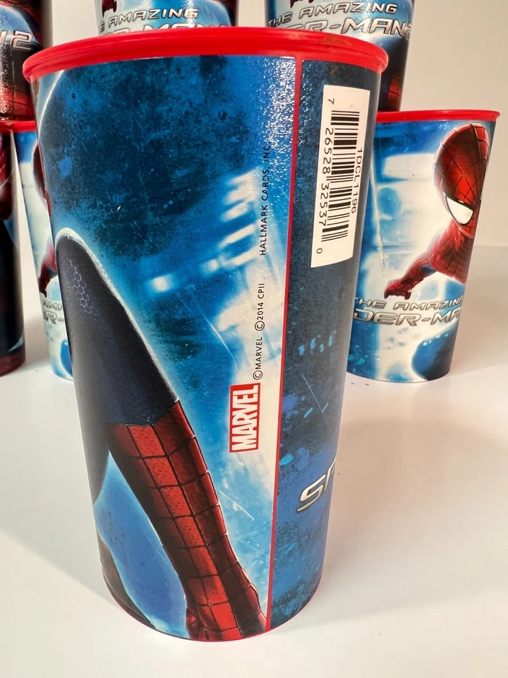 LOTE DE 8 tazas de fiesta de plástico para estadio Marvel The Amazing Spiderman 2 2014 sello Foto 3 de 4