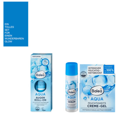 3tlg. Balea Aqua Hydra Feuchtigkeits Creme-Gel | Serum | Augen Roll-On + Band