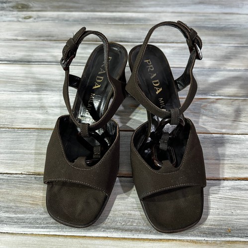 PRADA Milano Made In Italy Women's Heels Sandals Brown Luxury Brand - Picture 10 of 24