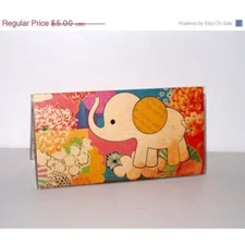 New Vinyl Checkbook Cover With Duplicate Flap Check Book Cover - Magic Elephant