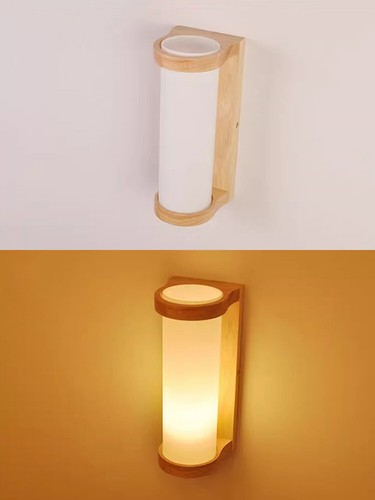 LED Wall Light Solid Wood Nordic Log Style Lamp Fixture Glass Lampshade E27 Bulb - Picture 7 of 14