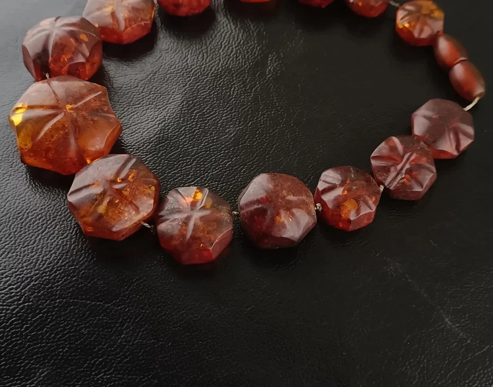 COLLAR CUENTAS ÁMBAR BÁLTICO COÑAC ANTIGUO VICTORIANO 100% NATURAL 44 GRAMOS 13" Foto 4 de 4