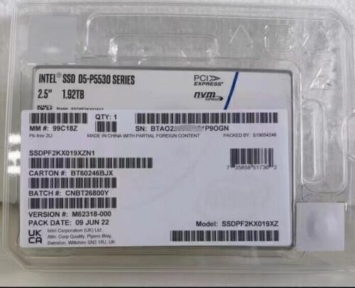 Intel 1.92TB P5530 SSD D5-P5530 U.2 SSDPF2KX019XZN1 NVME PICE - Picture 1 of 2
