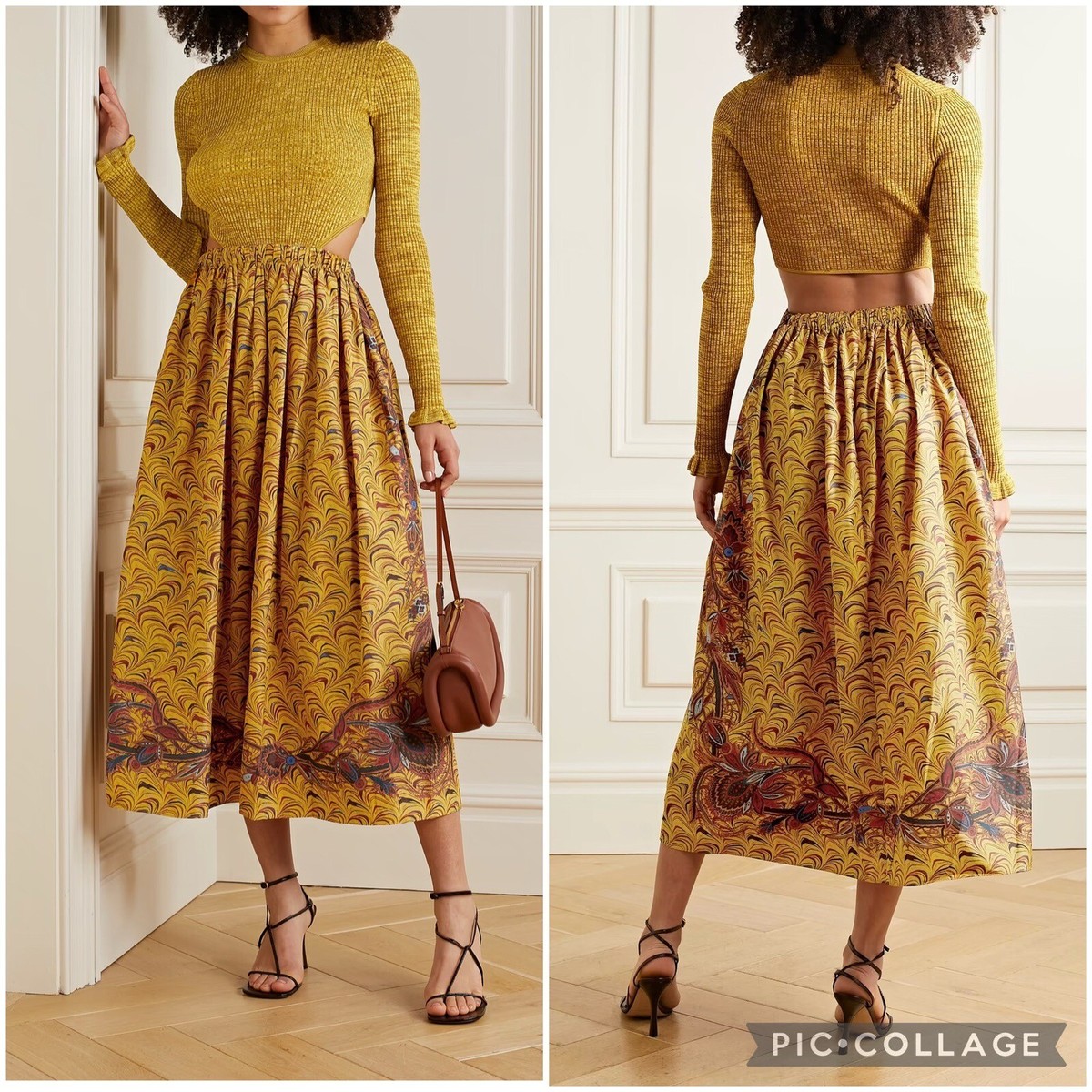 ワンピース apolina VELLA dress Ulla Johnson Marcellina Mustard Yellow Ribbed Cutout Tribal