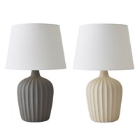 Serena Ribbed Ceramic Table Lamp Tapered Linen Lampshade Living Room Bedroom LED
