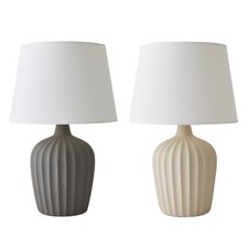 Serena Ribbed Ceramic Table Lamp Tapered Linen Lampshade Living Room Bedroom LED