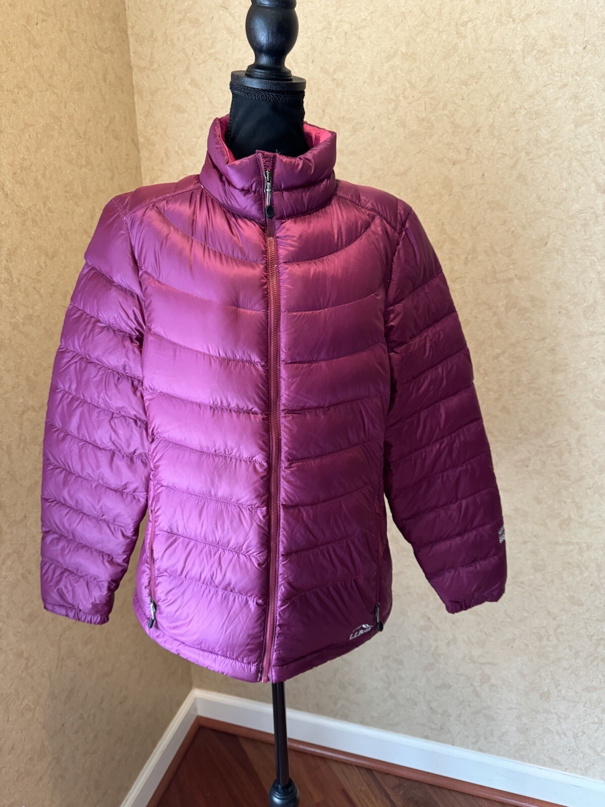 LL Bean Women Puffer Down Jacket Sz PL DARK Red Full Zip PreOwned eBay
