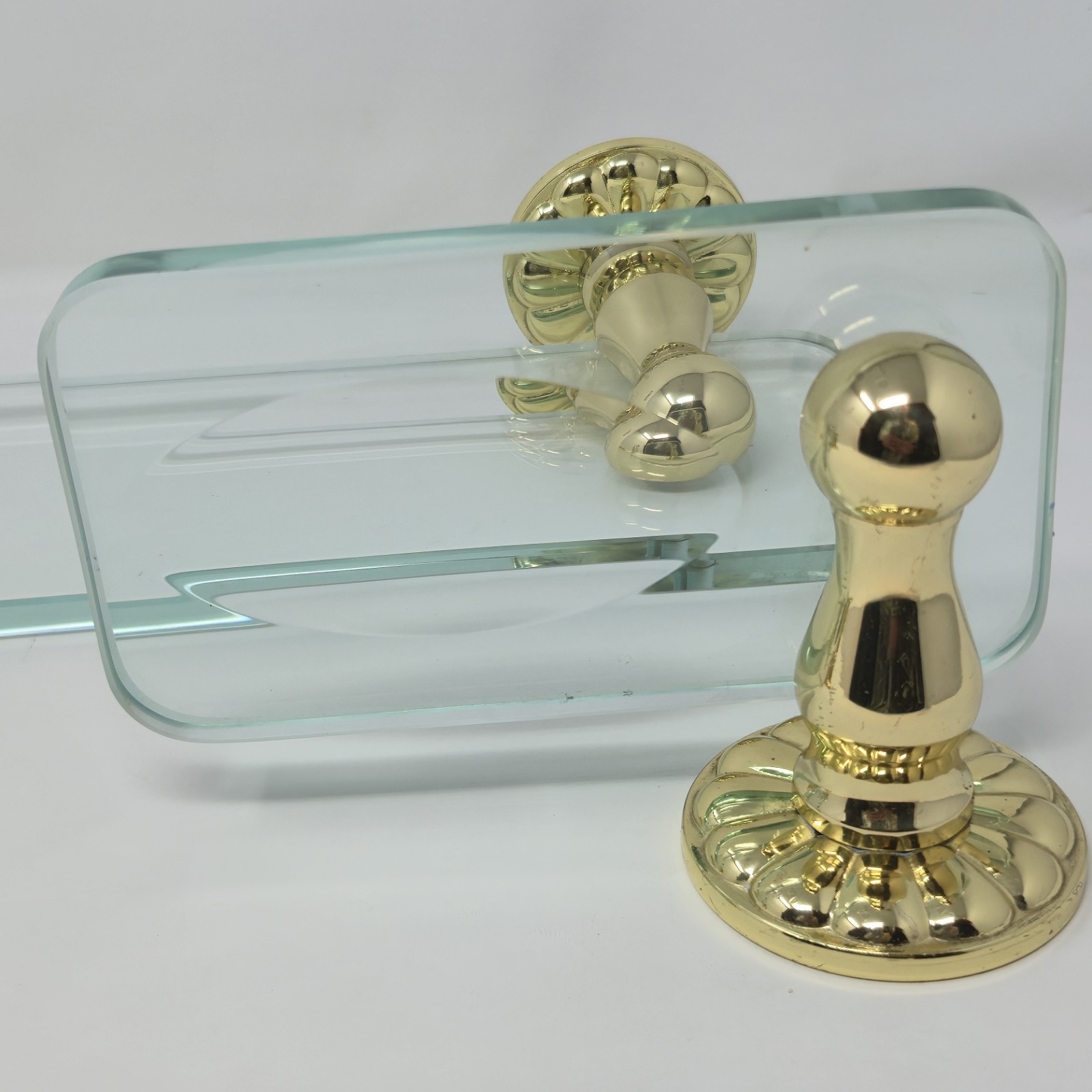 ​Vintage Solid Brass Glass Bathroom Hardware Set Shelf+Soap Dish+Brush Holder image 10