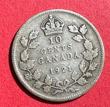 1921 Canada King George V SILVER 10 CENTS! VG! Old Canadian Coin!