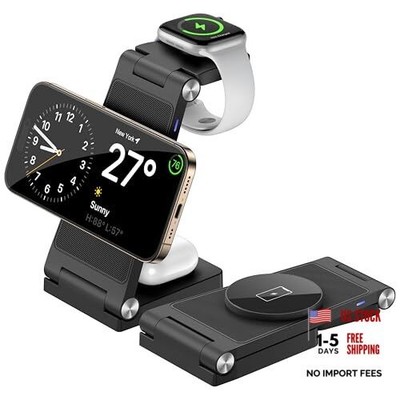 Magnetic Wireless Charger Stand, 3 in 1 Foldable Wireless Charging Black