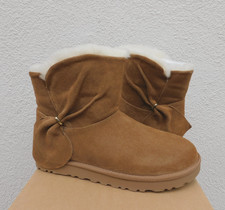 UGG CHESTNUT CLASSIC MINI TWIST SUEDE/ WOOL BOOTS, WOMEN US 8/ EUR 39 NIB