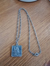 Sterling Silver Square  St Cristopher Pendant 2�2cm. Figaro Chain 42cm. HM .