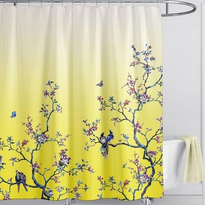 LIVETTY Duschvorhang gelb Vogel Blumen 180 cm ? 200 cm schimmelfester Schmetterling