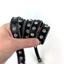 Women's Black XL Goth Moto Leather Belt with Rhinestone Studded Buckle 46"