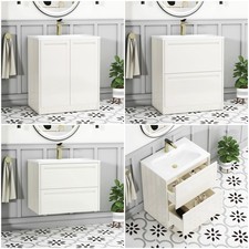 White Vanity Unit Bathroom Storage With Stone Basin Floor Standing Wall Hung