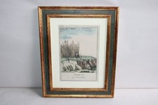 Ancienne gravure réhaussée Fable de La Fontaine "le renard déguisé" époque 19ème