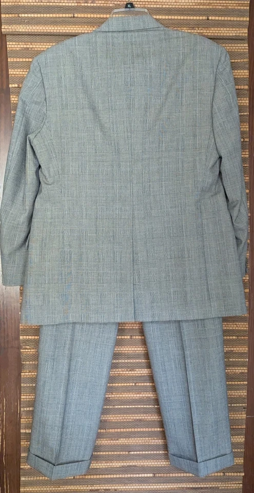 Vintage Bespoke Mens 41R 32x32 Gray Black Houndstooth Blue Glen Plaid Suit EUC - Image 4 of 4