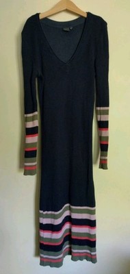 Navy Blue Knit Dress 8 Lost Ink Ribbed Striped
