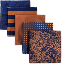 5 Pieces Assorted Mens Silk Pocket Square Set Handkerchiefs
