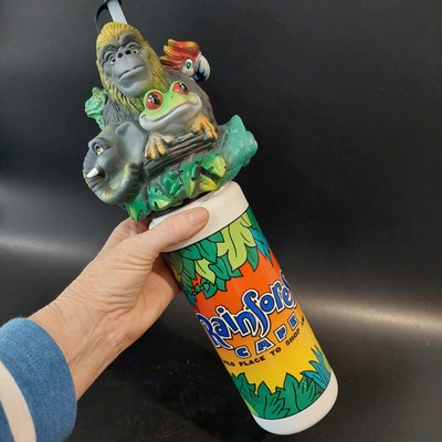 1997 NEW Rainforest Cafe Souvenir Drink Water Bottle 13'' 3D JUNGLE Animal Top