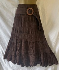 Vintage Crinkle Brown Elasicated Size Large Long Midaxi O Ring Autumn Y2K Skirt